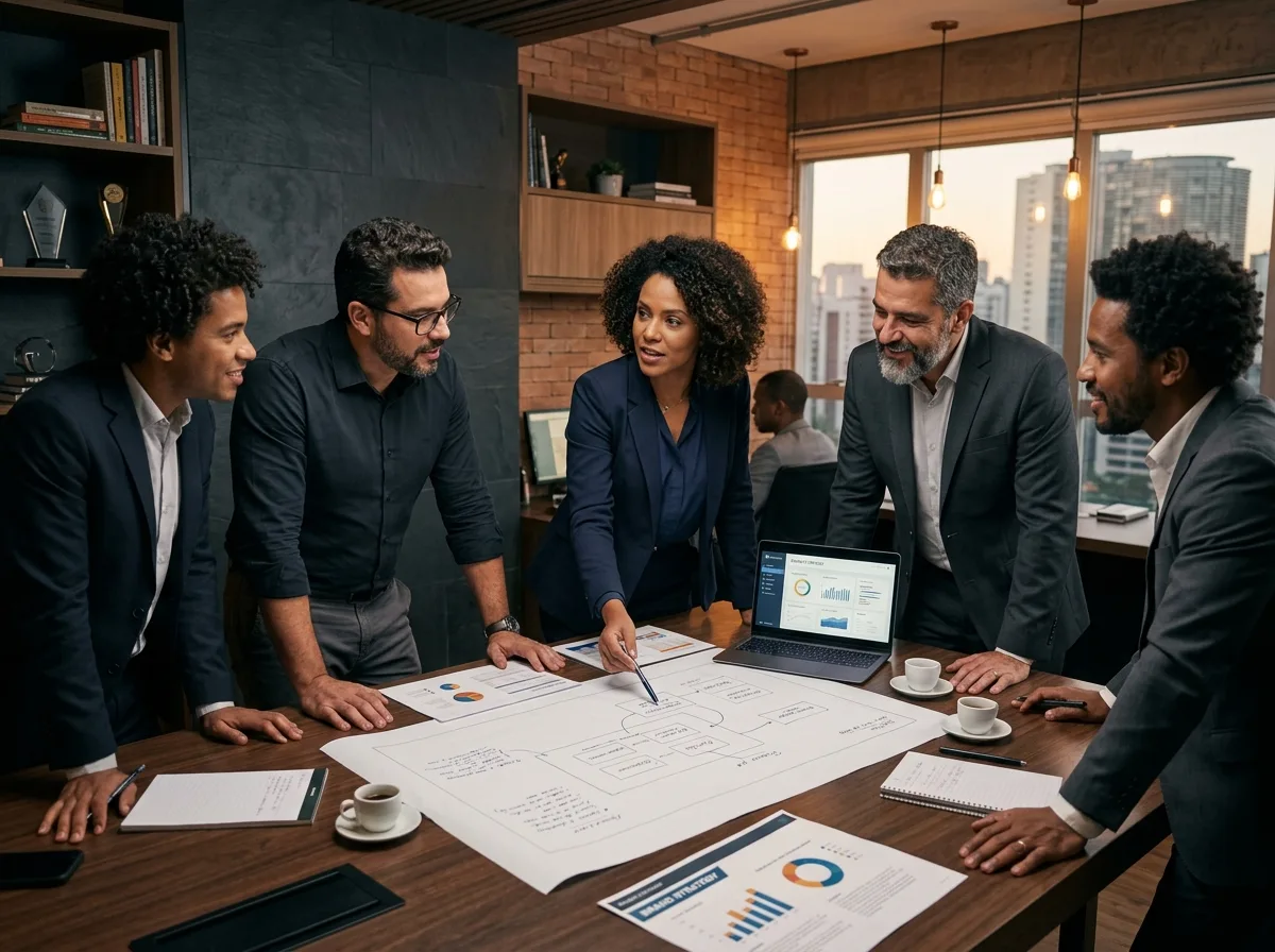 Equipe de consultores estratégicos de negócios e branding do Núcleo Marketing